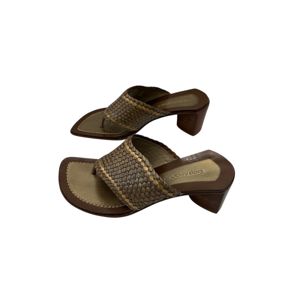 Enzo Angiolini Woven Slide Sandals Women's Size 7 M Brown Gold Block Heel - Picture 4 of 12